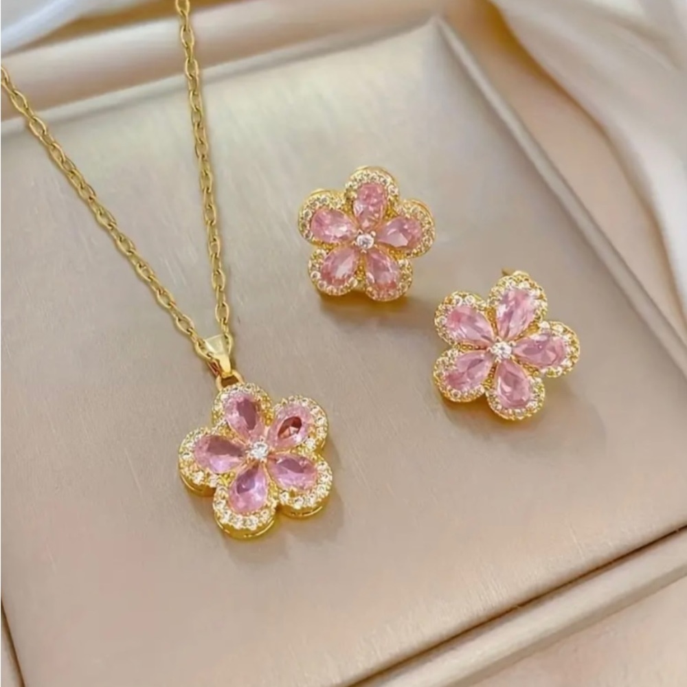 3 pc necklace and earrings set- floral rhinestones.